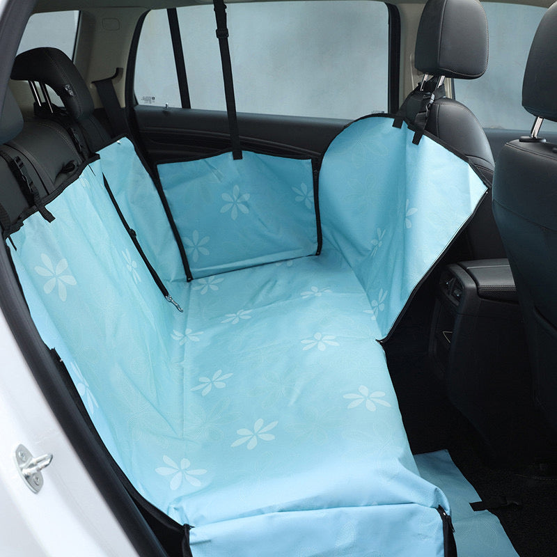 Backseat hammock protecting leather seats from dog hair and scratches